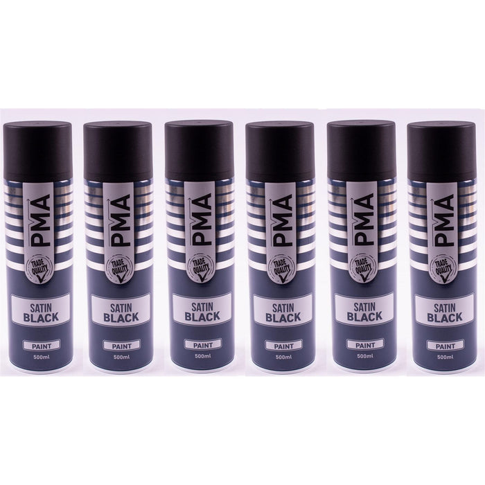 6 X Autotek Satin Black Paint Spray Aerosol 500Ml High Coverage Satin Black Autotek - Town Tools 