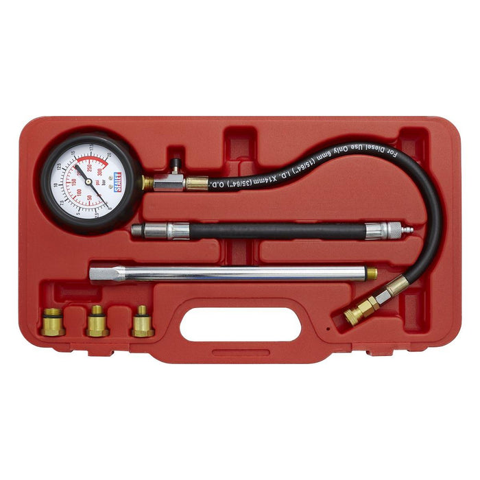 Sealey Petrol Engine Compression Tester Deluxe Kit 6pc VSE300D Sealey - Town Tools 