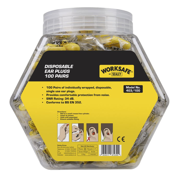 Worksafe Worksafe Disposable Ear Plugs - 100 Pairs 403/100 Worksafe - Town Tools 