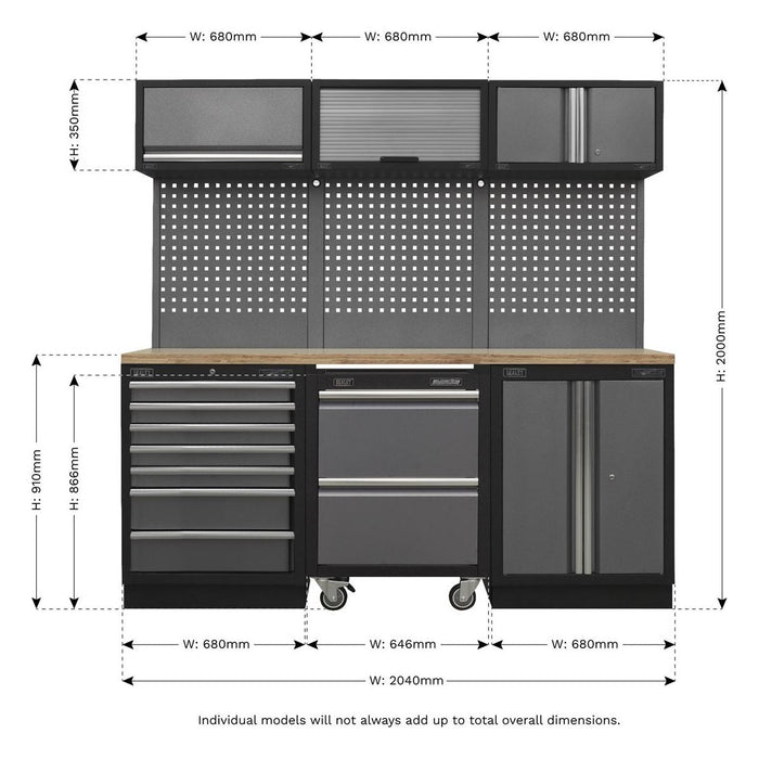 Sealey Superline Pro 2.04m Storage System Pressed Wood Worktop APMSSTACK12W Sealey - Town Tools 