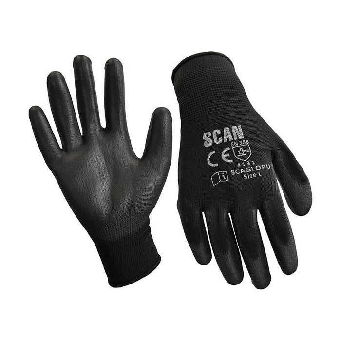 Scan Black PU Coated Gloves - L (Size 9) (240 Pairs) Scan - Town Tools