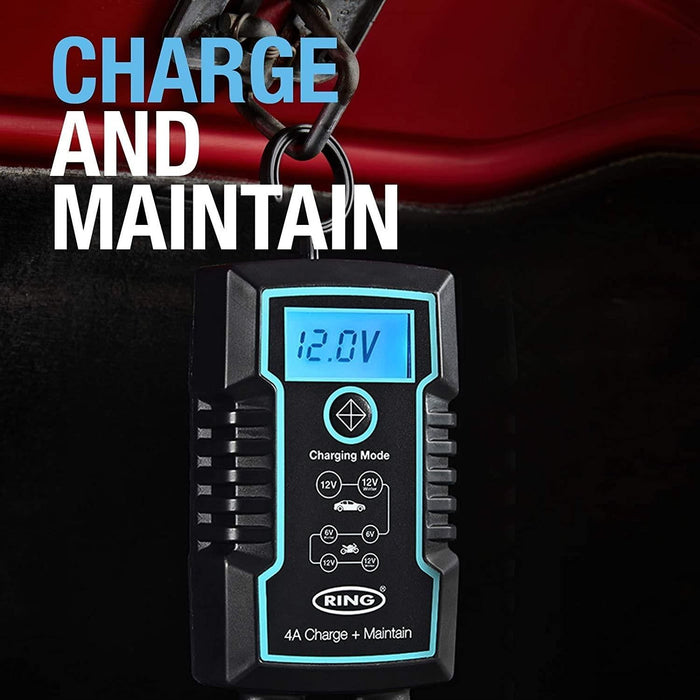 Ring 4A Smart Battery Charger and Battery Maintainer LCD Display 6/12v Ring Automotive - Town Tools 