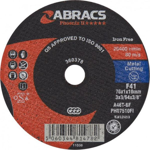 Van Line Abracs Phoenix Ii Flat Cutting Disc 75 X 1.0 X 10mm Van Line - Town Tools 