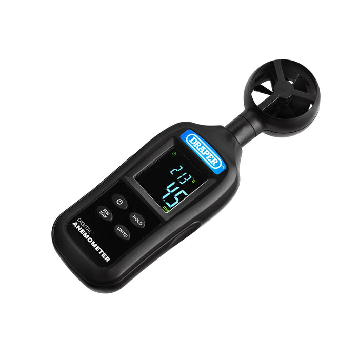 Draper Handheld Digital Anemometer - Wind Speed and Temperature Meter, 0.4-30m/s