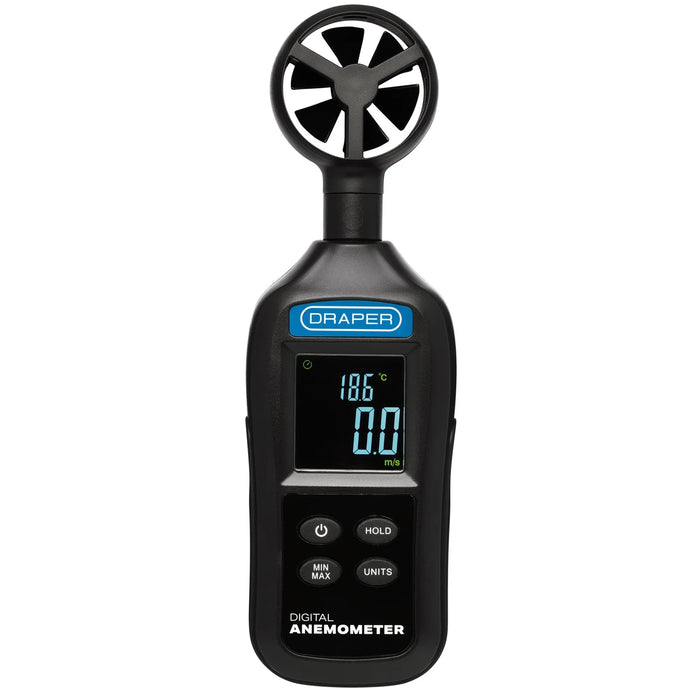 Draper Handheld Digital Anemometer - Wind Speed and Temperature Meter, 0.4-30m/s
