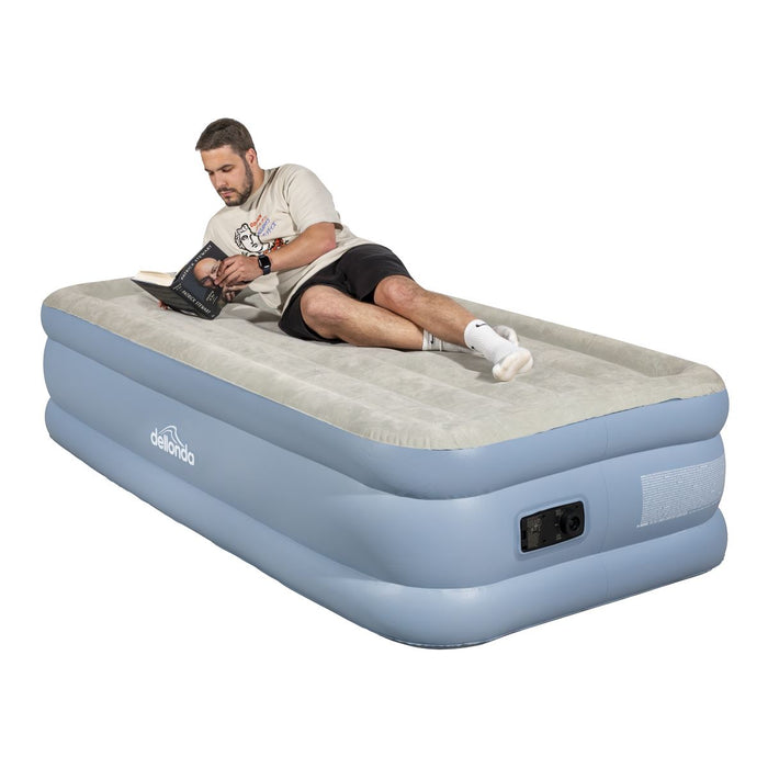 Dellonda Raised Air Bed with Built-in Electric Pump & Storage Bag - Single