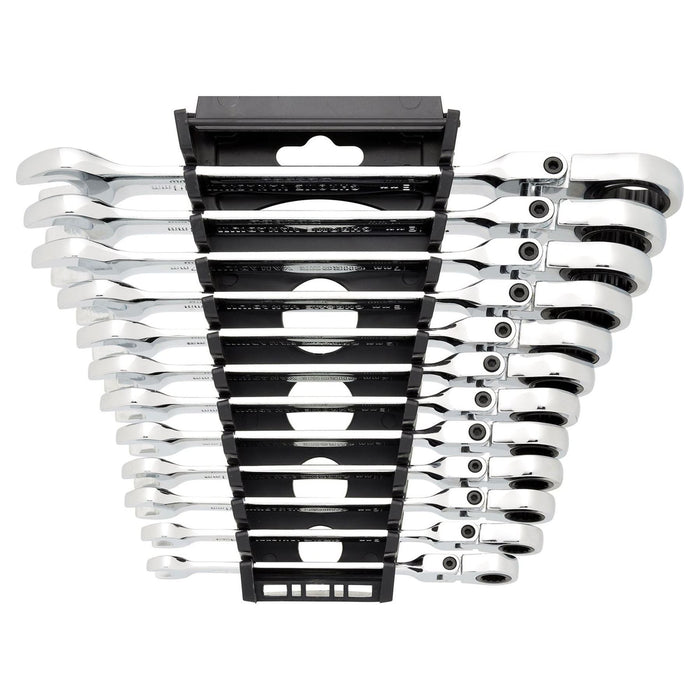 Draper HI-TORQ Metric Flexible Head Ratchet Combination Spanner Set (12 Piece) Draper - Town Tools
