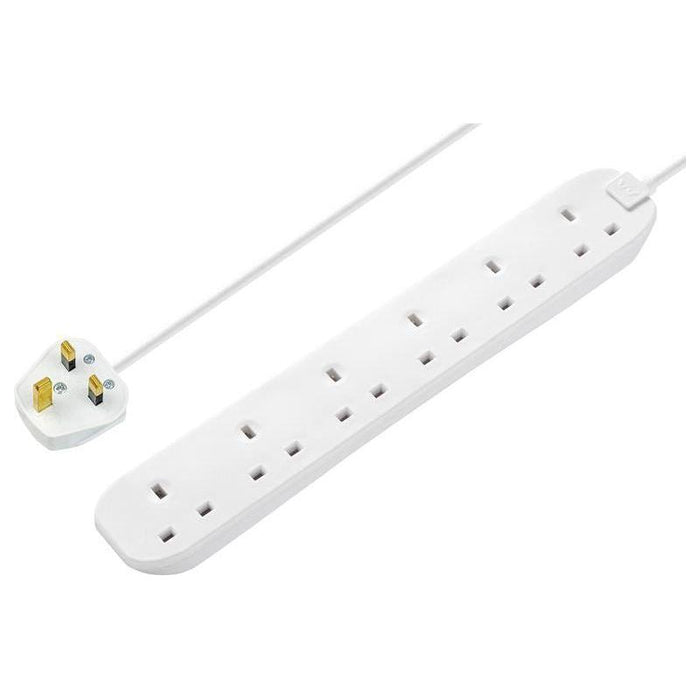 Masterplug Extension Lead 240V 6-Gang 13A White 2m Masterplug - Town Tools