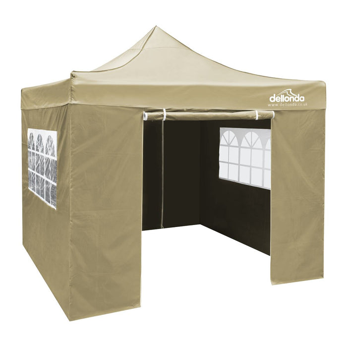 Dellonda 2x2m Pop-Up Gazebo & Side Walls  Carry Bag Rope Stakes & Weight Beige