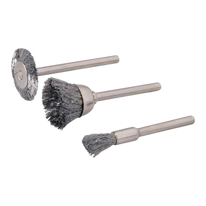 Silverline Rotary Tool Steel Wire Brush Set 3pce 5, 15, 20mm Dia Silverline - Town Tools 