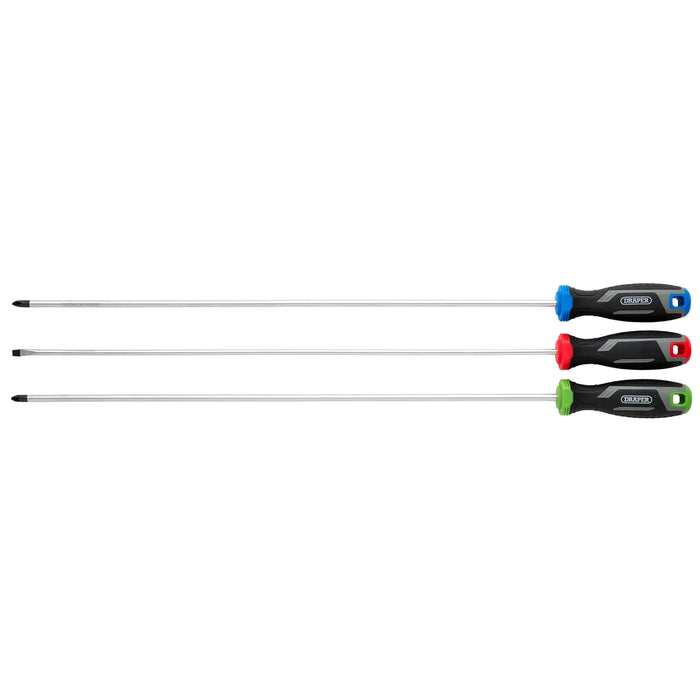 Draper Long Reach Soft Grip Screwdriver Set (3 Piece) - 200/S1