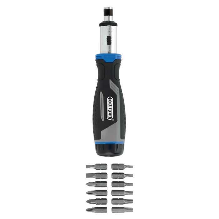 Draper Soft Grip Ratchet Screwdriver and Bit Set, 1/4" (13 Piece) - 200/S9