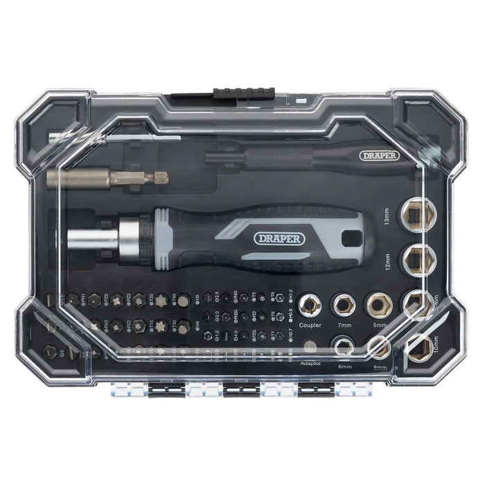 Draper Soft Grip Ratchet Screwdriver and Bit Set (55 Piece) - 200/S10