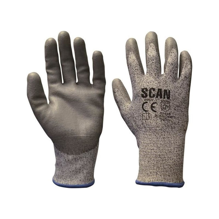 Scan Grey PU Coated Cut 5 Gloves - L (Size 9) Scan - Town Tools