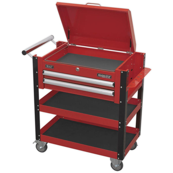 Sealey Heavy-Duty Mobile Tool & Parts Trolley 2 Drawers & Lockable Top Red Sealey - Town Tools 