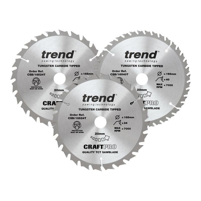 Trend CraftPro Cordless Saw Blade 165 x 20mm x 24T/40T (Pack 3) Trend - Town Tools