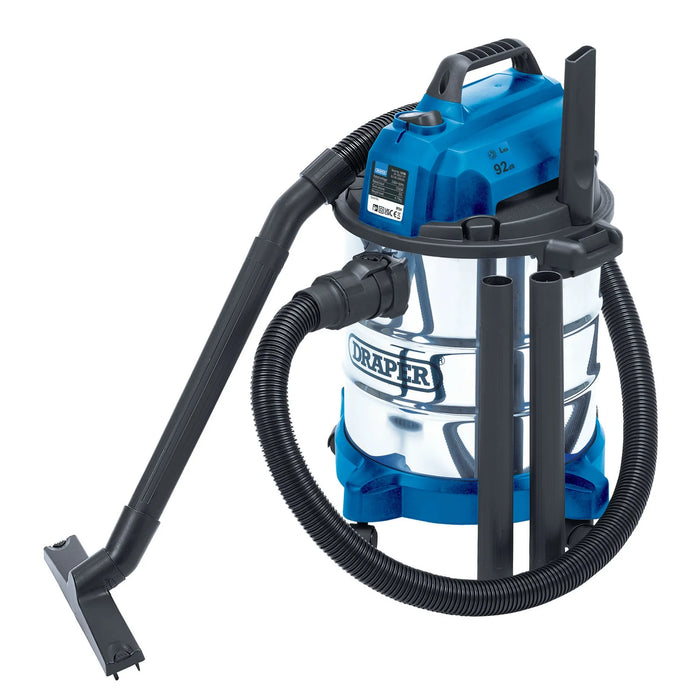 Draper 230V Wet & Dry Vacuum Cleaner with Stainless Steel Tank, 20L, 1250W