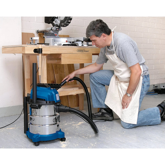 Draper 230V Wet & Dry Vacuum Cleaner with Stainless Steel Tank, 20L, 1250W