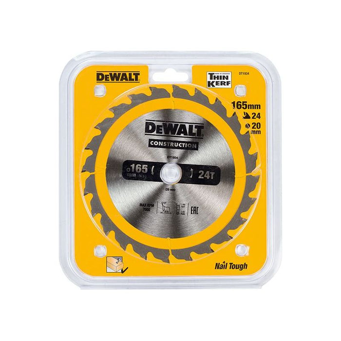 Dewalt Power Tools Portable Construction Circular Saw Blade 165 x 20mm x 24T DeWALT Power Tools - Town Tools