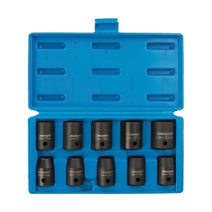Silverline Impact Socket Set 1/2" Drive 6pt Metric 10pce 10 - 22mm Silverline - Town Tools 