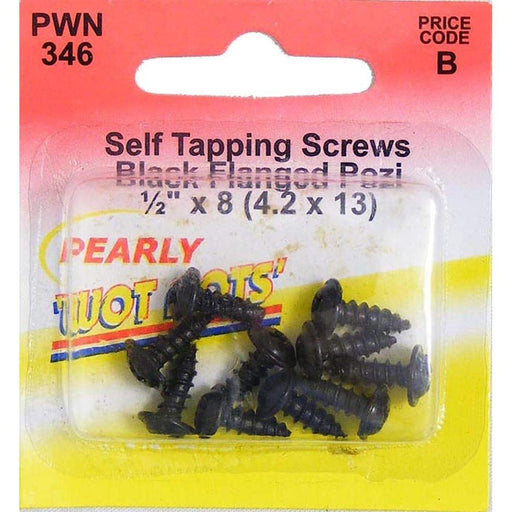 Wot-Nots Screw Self Tap Flanged - 1/2in. x 8 Black - Pack of 10 Pearl - Town Tools 