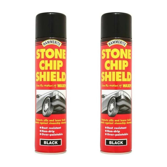 2 x Hammerite Stone Chip Car Shield Aerosol Spray Protector 600ml Black Hammerite - Town Tools 