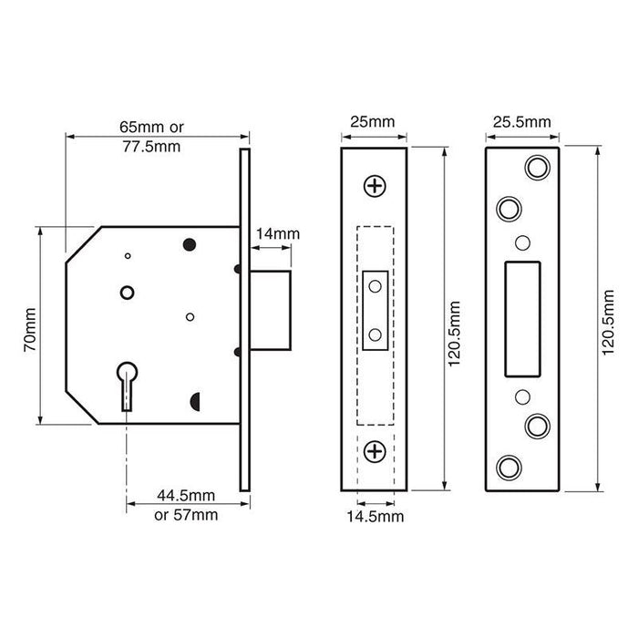Union 2101 5 Lever Mortice Deadlock Satin Brass Finish 65mm 2.5in Box UNION - Town Tools
