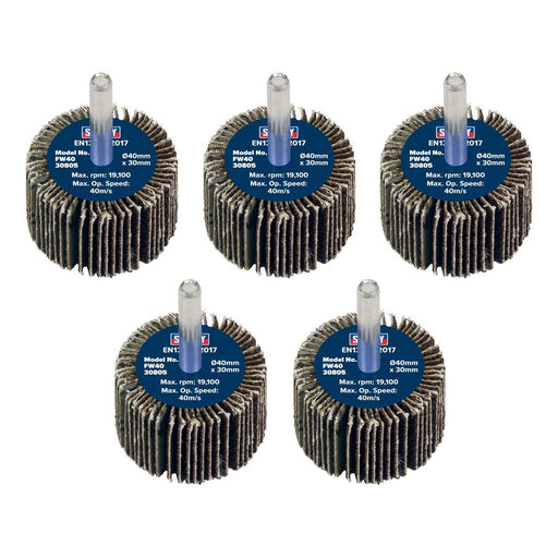 Sealey 40 x 30mm Abrasive Flap Wheel on 6mm Shaft 80Grit - Pack of 5 FW4030805 Sealey - Town Tools 