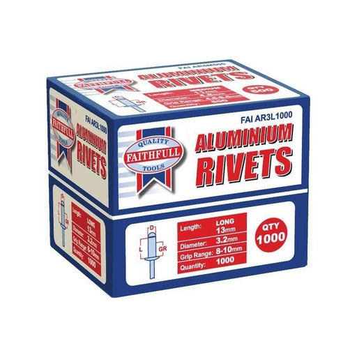 Faithfull Aluminium Rivets 3.2 x 13mm Long Bulk Pack of 1000 Faithfull - Town Tools