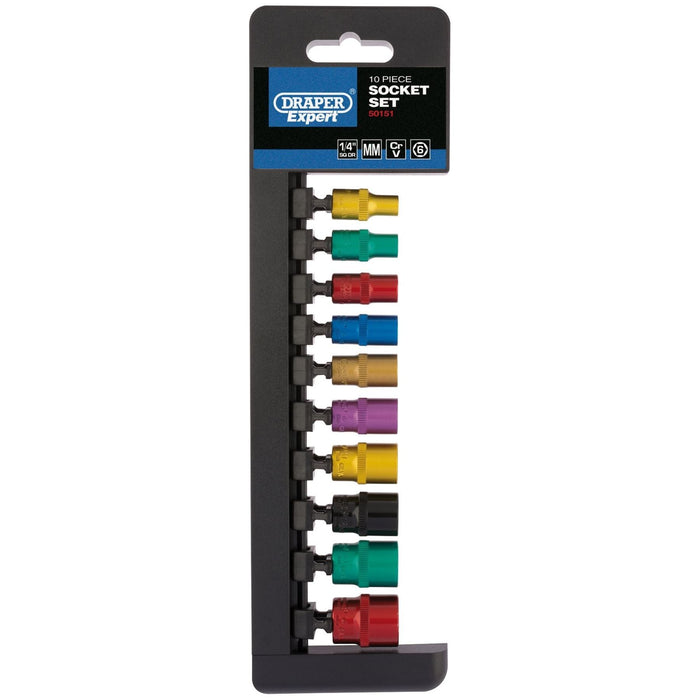 Draper Metric Coloured Socket Set, 1/4" Sq. Dr. (10 Piece) 50151