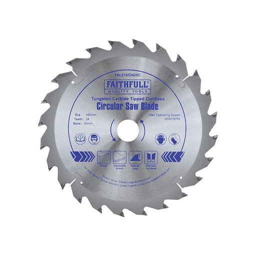 Faithfull TCT Cordless Trimsaw Blade 165 x 20mm x 24T POS Faithfull - Town Tools