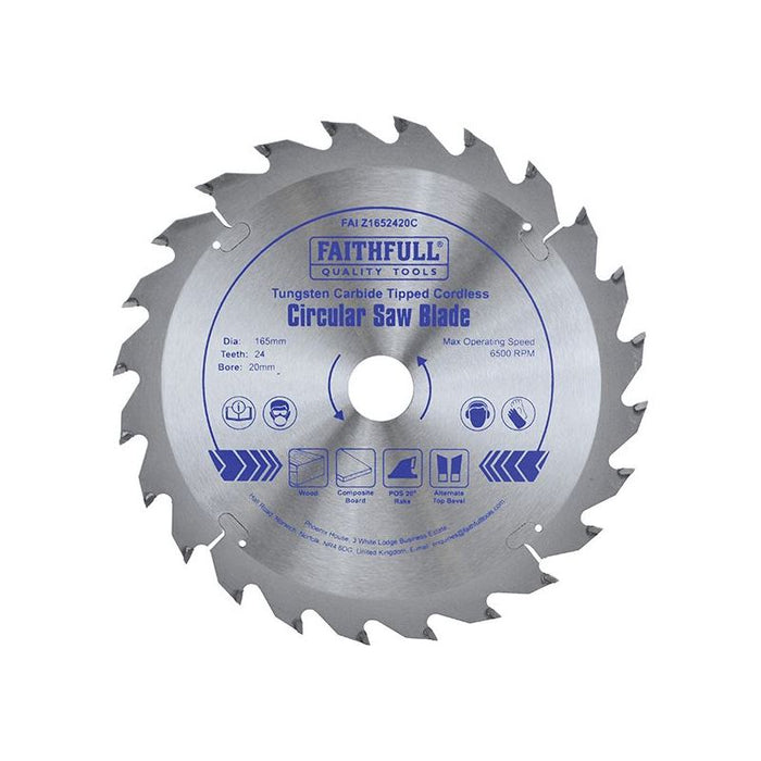 Faithfull TCT Cordless Trimsaw Blade 165 x 20mm x 24T POS Faithfull - Town Tools