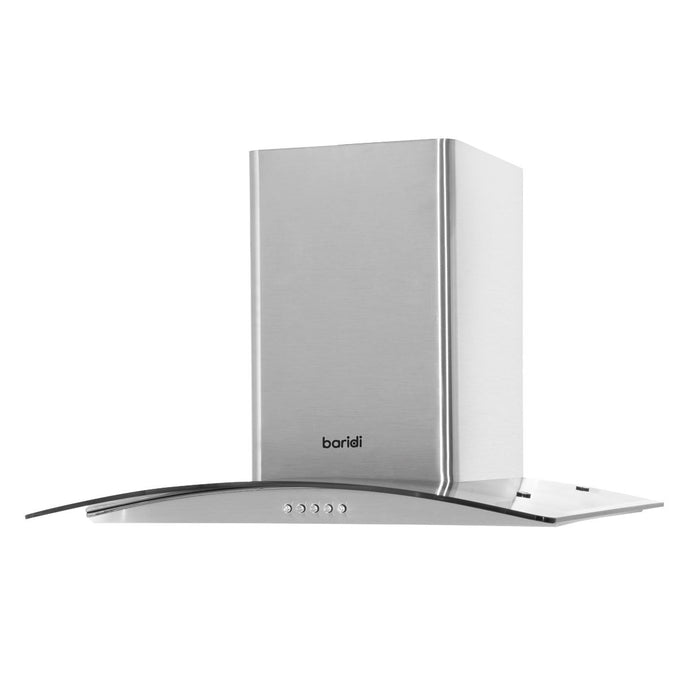 Baridi Curved Glass Cooker Hood Carbon Filters & LED Lights 60cm Stainless Steel