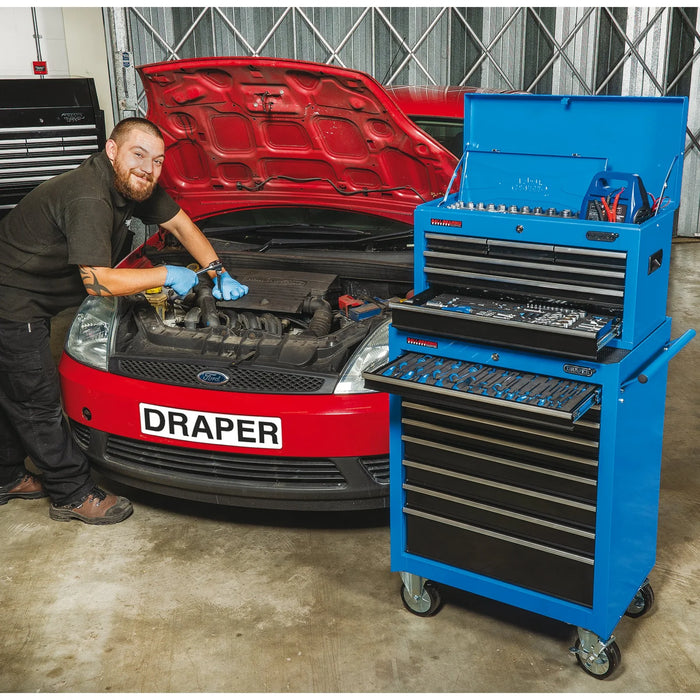 Draper Roller Tool Cabinet, 9 Drawer, 26", Blue - RC9D