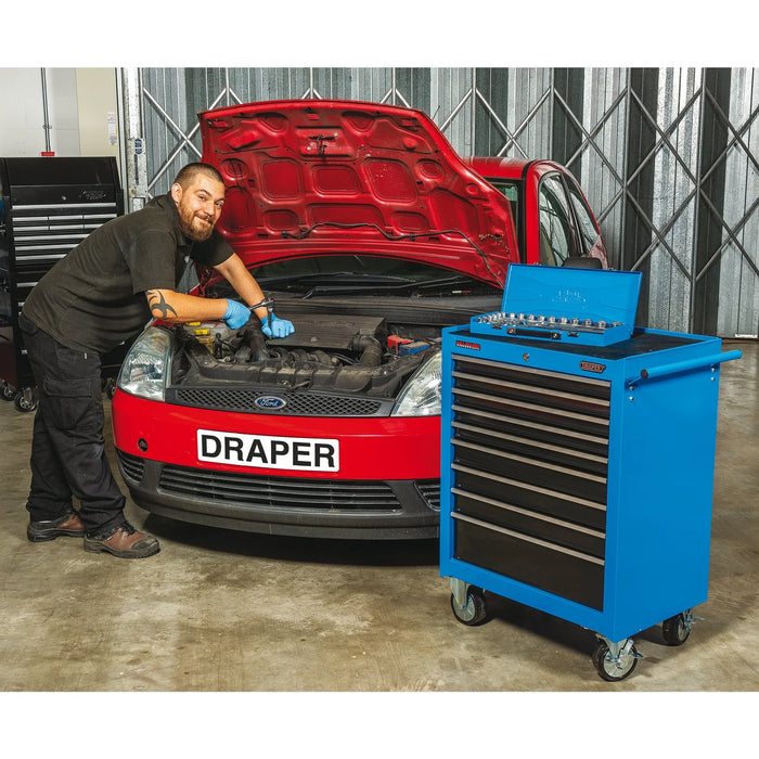 Draper Roller Tool Cabinet, 9 Drawer, 26", Blue - RC9D