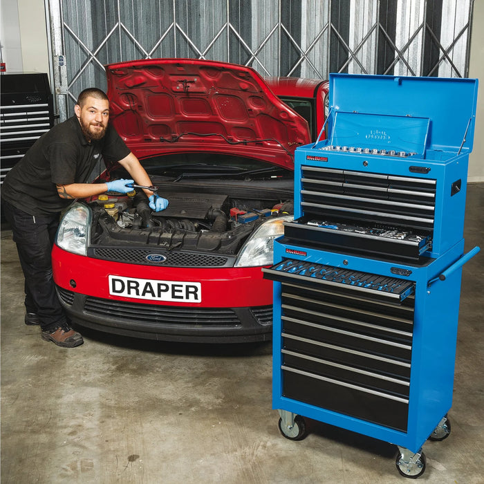 Draper Roller Tool Cabinet, 9 Drawer, 26", Blue - RC9D