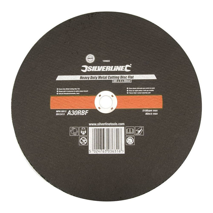 Silverline Heavy Duty Metal Cutting Disc Flat 300 x 3 x 20mm Silverline - Town Tools 