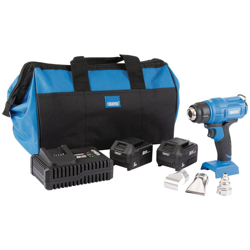 Draper D20 20V Heat Gun, 2 x 5.0Ah Batteries, 1 x Fast Charger, 1 x Bag 99737 Draper - Town Tools 