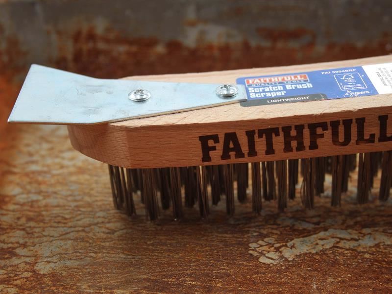 Faithfull Lightweight Scratch Brush with Scraper, Four Row Faithfull - Town Tools