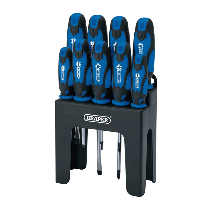 Draper Soft Grip Screwdriver Set, Blue (9 Piece) - 864/9/B