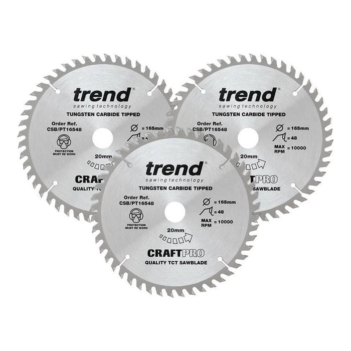 Trend CraftPro Panel Trim Saw Blade 165 x 20mm x 48T (Pack 3) Trend - Town Tools