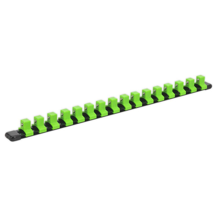 Sealey Socket Retaining Rail with 16 Clips 1/2"Sq Drive Hi-Vis Green AK27054HV Sealey - Town Tools 