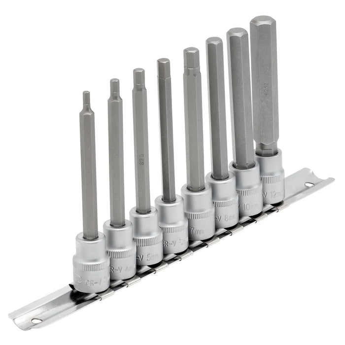 Draper Expert Long Metric Hex. Socket Bit Set, 3/8" Sq. Dr., 100mm (8 Piece)
