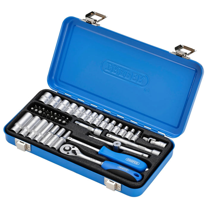 Draper Metric Socket Set in Metal Case, 1/4" Sq. Dr. (45 Piece) - BD45M/MT