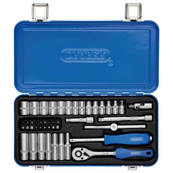 Draper Metric Socket Set in Metal Case, 1/4" Sq. Dr. (45 Piece) - BD45M/MT