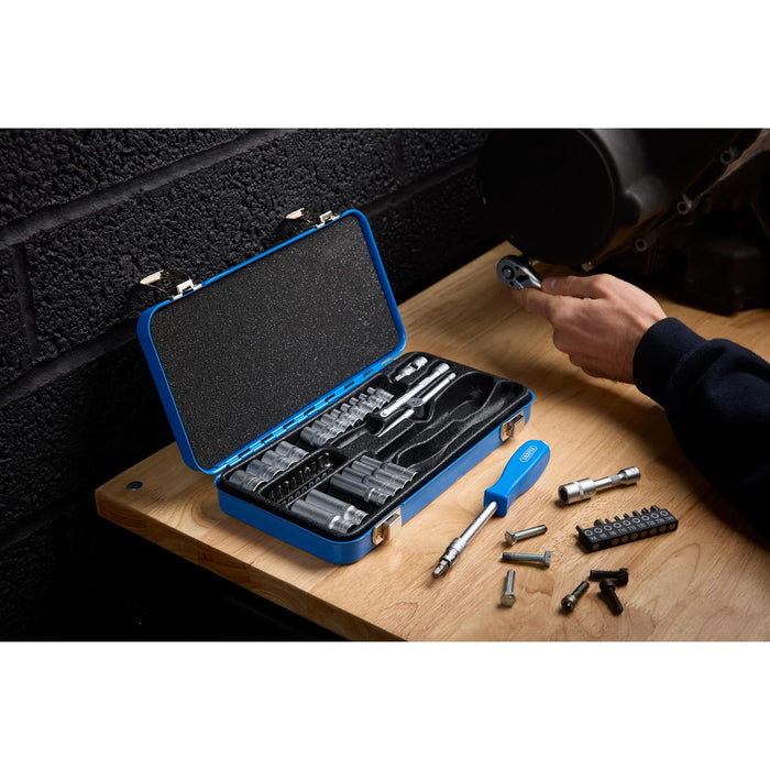 Draper Metric Socket Set in Metal Case, 1/4" Sq. Dr. (45 Piece) - BD45M/MT