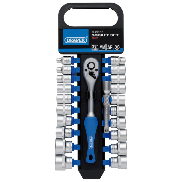 Draper Combined MM/AF Socket and Ratchet Set, 3/8" Sq. Dr. (22 Piece)