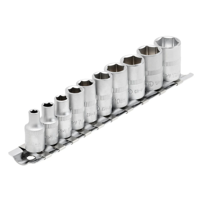 Draper Metric Socket on Metal Rail, 1/4" Sq. Dr. (10 Piece) - BD10MM
