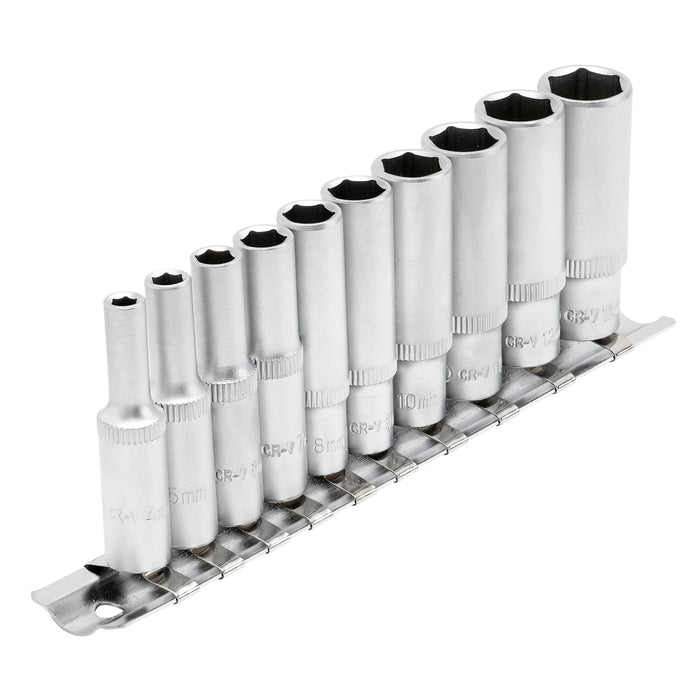 Draper Metric Deep Socket on Metal Rail, 1/4" Sq. Dr. (10 Piece) - BD10MMD