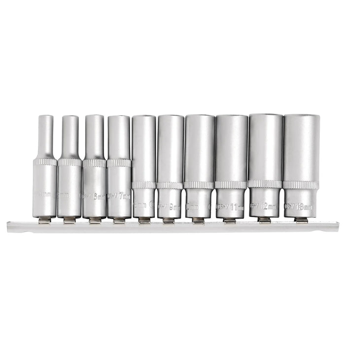 Draper Metric Deep Socket on Metal Rail, 1/4" Sq. Dr. (10 Piece) - BD10MMD